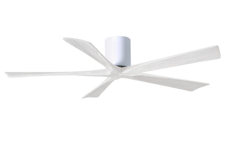 Matthews Fan IR5H-WH-MWH-60 Irene-5H five-blade flush mount paddle fan in Gloss White finish with 60” solid matte white wood blades. 