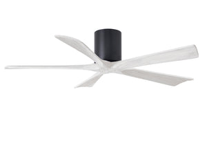 Matthews Fan IR5H-BK-MWH-52 Irene-5H five-blade flush mount paddle fan in Matte Black finish with 52” solid matte white wood blades. 