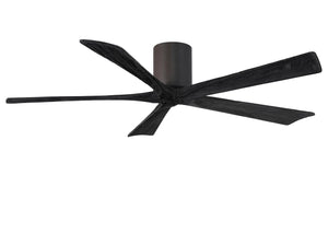 Matthews Fan IR5H-TB-BK-60 Irene-5H five-blade flush mount paddle fan in Textured Bronze finish with 60” solid matte black wood blades. 