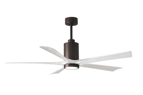 Matthews Fan PA5-TB-MWH-60 Patricia-5 five-blade ceiling fan in Textured Bronze finish with 60” solid matte white wood blades and dimmable LED light kit 