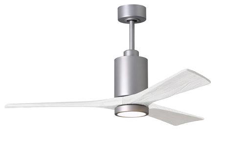 Matthews Fan PA3-BN-MWH-52 Patricia-3 three-blade ceiling fan in Brushed Nickel finish with 52” solid matte white wood blades and dimmable LED light kit 