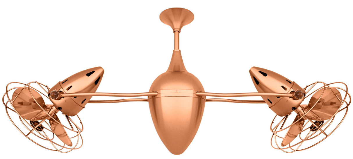Matthews Fan AR-BRCP-MTL Ar Ruthiane 360° dual headed rotational ceiling fan in brushed copper finish with metal blades.