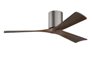 Matthews Fan IR3H-BP-WA-52 Irene-3H three-blade flush mount paddle fan in Brushed Pewter finish with 52” solid walnut tone blades. 