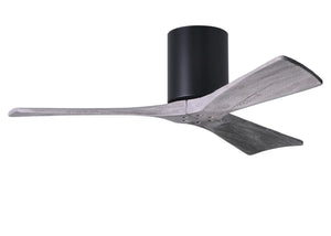 Matthews Fan IR3H-BK-BW-42 Irene-3H three-blade flush mount paddle fan in Matte Black finish with 42” solid barn wood tone blades. 