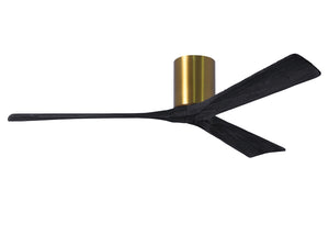 Matthews Fan IR3H-BRBR-BK-60 Irene-3H three-blade flush mount paddle fan in Brushed Brass finish with 60” solid matte black wood blades. 