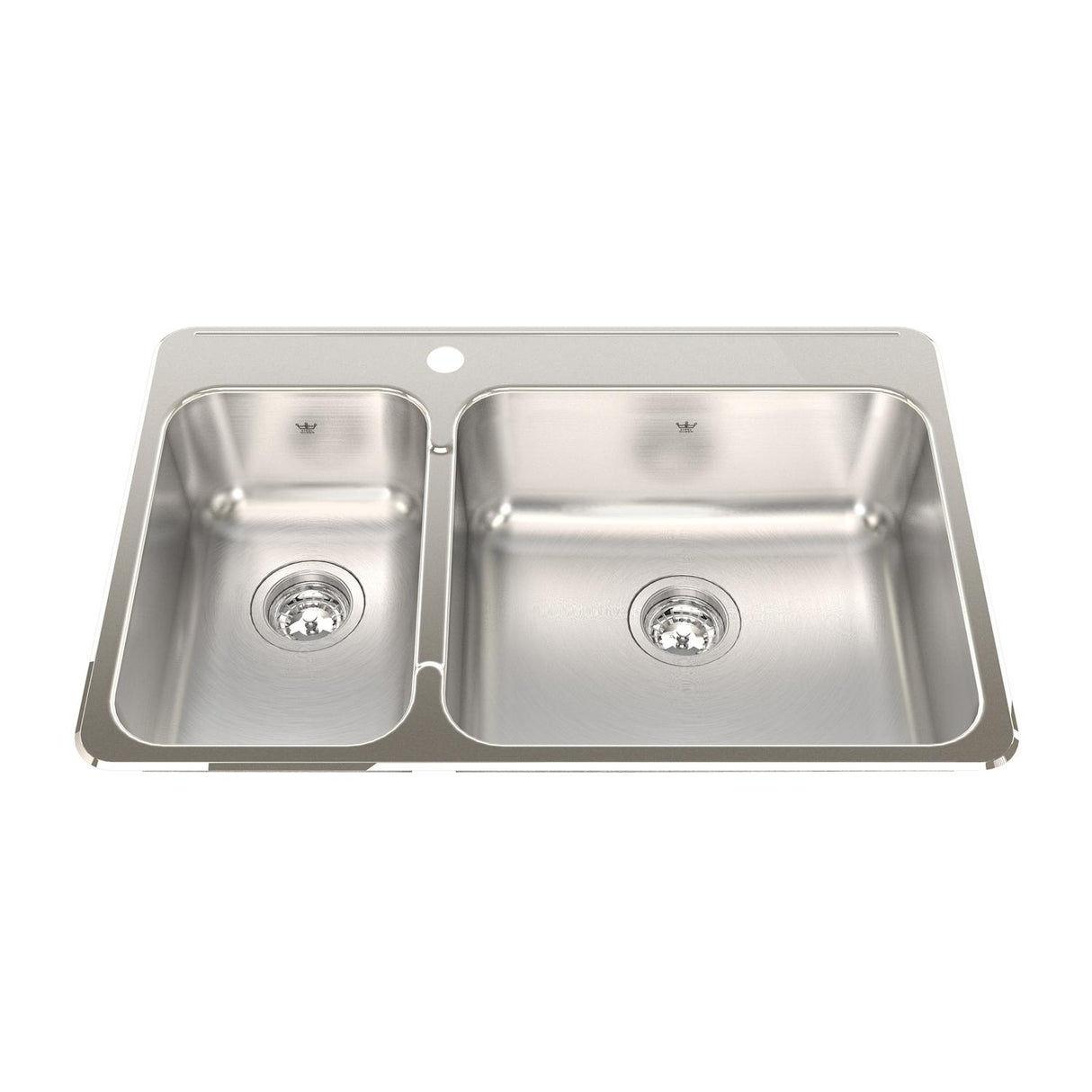 KINDRED QCLA2031L-8-1N Steel Queen 31.25-in LR x 20.5-in FB x 8-in DP Drop In Double Bowl 1-Hole Stainless Steel Kitchen Sink In Satin Finished Bowls with Mirror Finished Rim