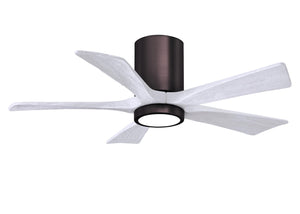 Matthews Fan IR5HLK-BB-MWH-42 IR5HLK five-blade flush mount paddle fan in Brushed Bronze finish with 42” solid matte white wood blades and integrated LED light kit.
