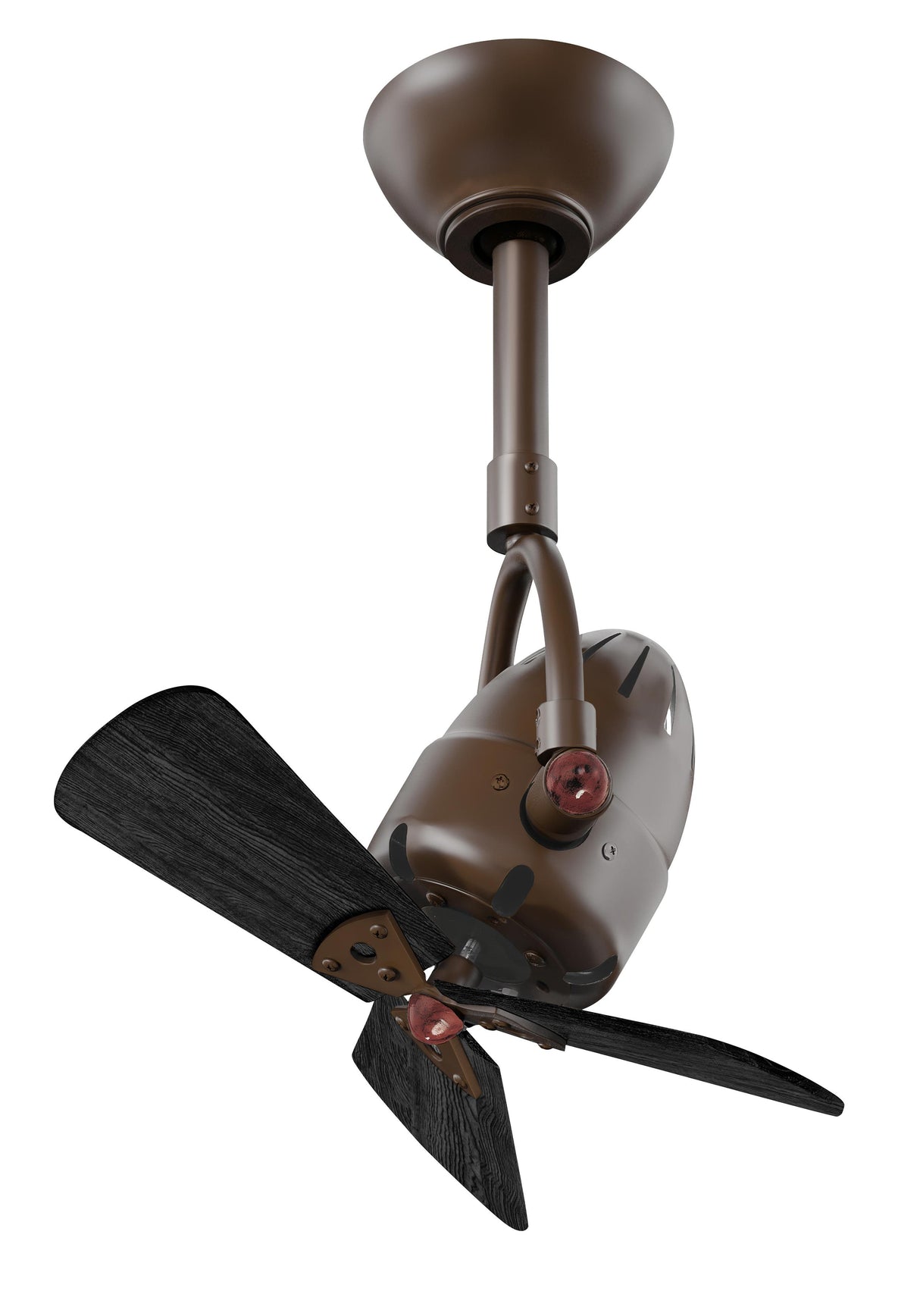 Matthews Fan DI-TB-WDBK Diane oscillating ceiling fan in Textured Bronze finish with solid matte black wood blades.