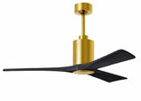 Matthews Fan PA3-BRBR-BK-52 Patricia-3 three-blade ceiling fan in Brushed Brass finish with 52” solid matte black wood blades and dimmable LED light kit 