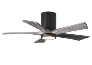 Matthews Fan IR5HLK-BK-BW-42 IR5HLK five-blade flush mount paddle fan in Matte Black finish with 42” solid barn wood tone blades and integrated LED light kit.