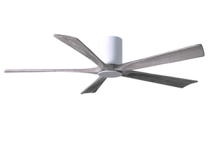 Matthews Fan IR5HLK-WH-BW-60 IR5HLK five-blade flush mount paddle fan in Gloss White finish with 60” solid barn wood tone blades and integrated LED light kit.