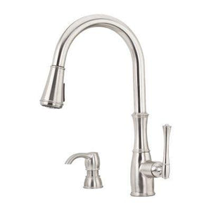 Wheaton 1-Handle Pull-Down Kitchen Faucet with Soap Dispenser in Stainless Steel