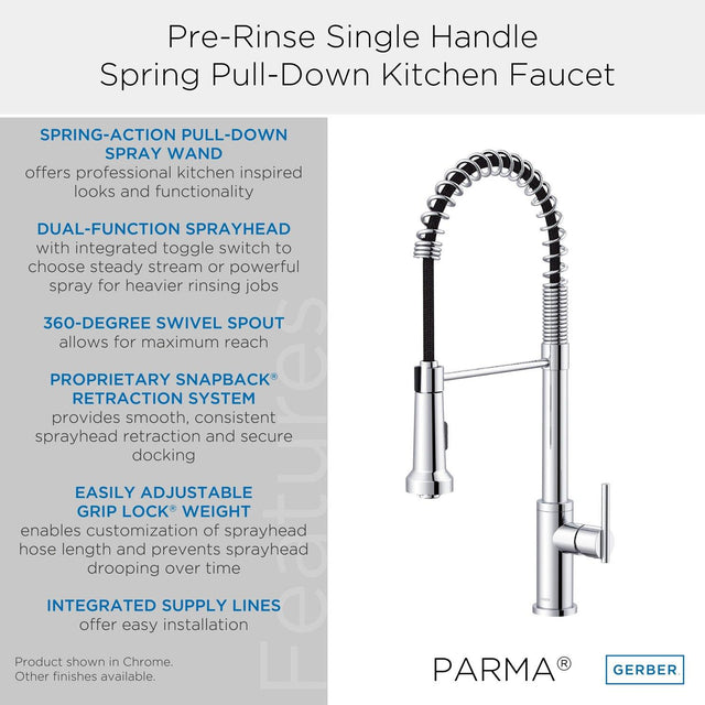 Gerber D454258 Parma Pre-rinse Single Handle Spring Pull-down Kitchen Faucet - ...