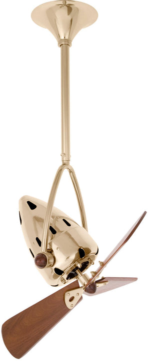 Matthews Fan JD-PB-WD Jarold Direcional ceiling fan in Polished Brass finish with solid sustainable mahogany wood blades.