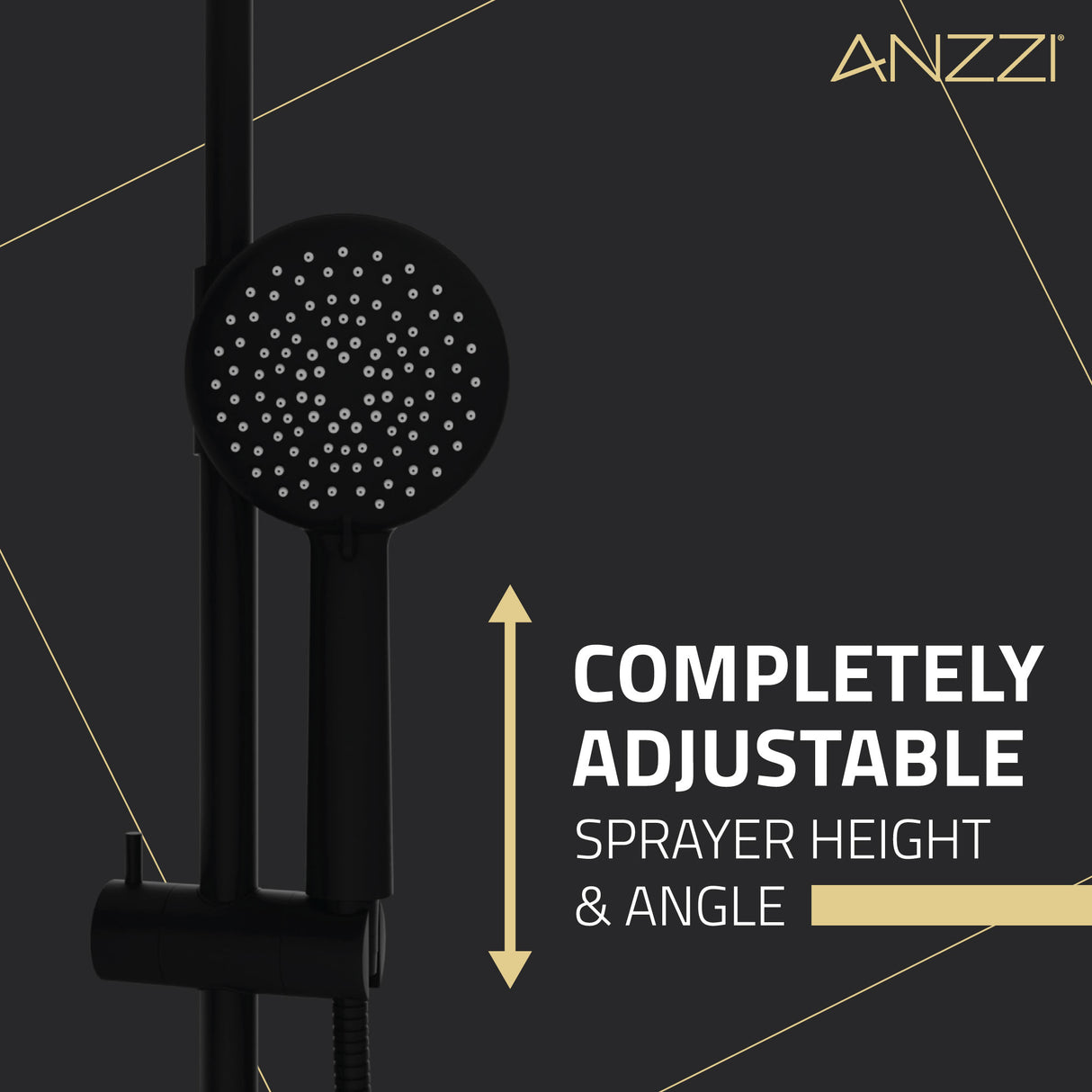 ANZZI SH-AZ101MB Heavy Rainfall Stainless Steel Shower Bar with Hand Sprayer in Matte Black