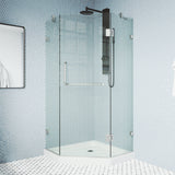 VIGO Piedmont 40.25 W x 70.375 H Frameless Hinged Shower Enclosure in Brushed Nickel with shower base and handle VG6062BNCL40WS