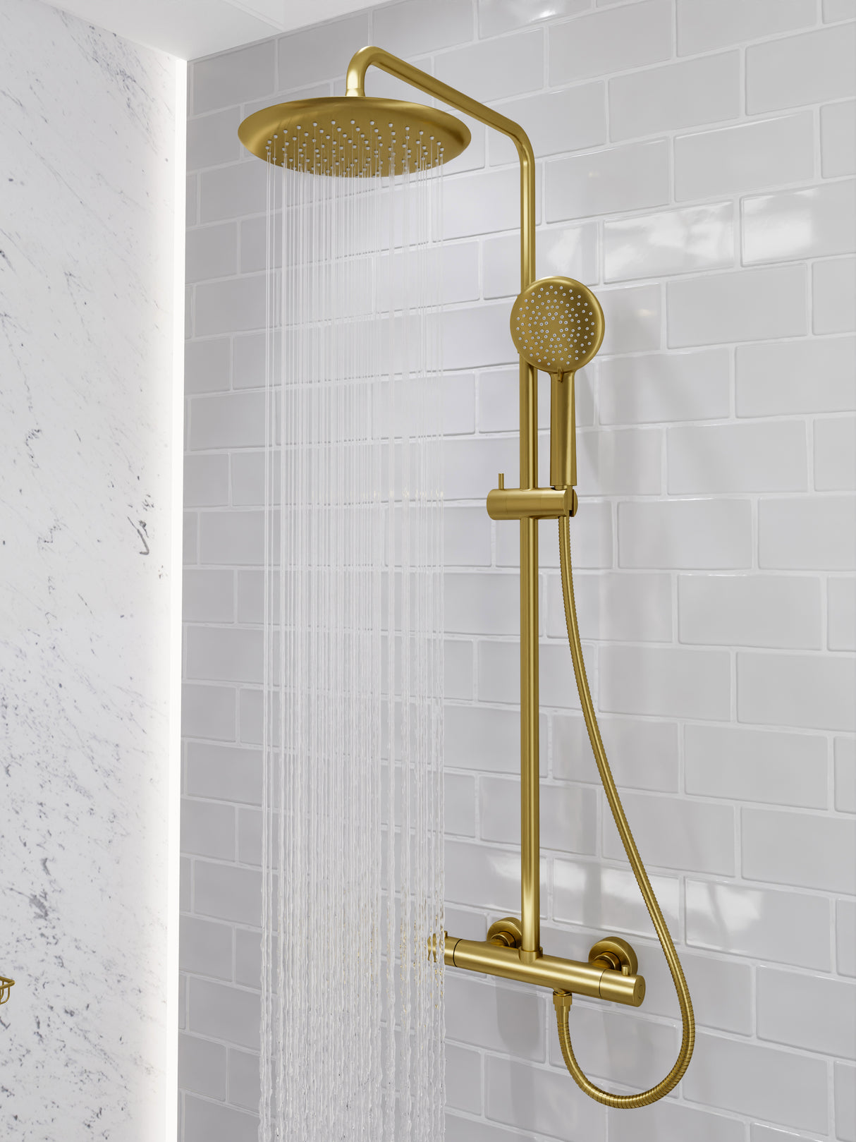 ANZZI SH-AZ101BG Heavy Rainfall Stainless Steel Shower Bar with Hand Sprayer in Brushed Gold