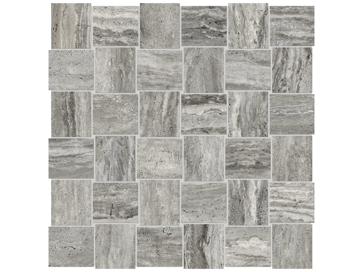 Anatolia Tile 2X2 Basketweave Precept Mica Matte Porcelain Mosaics. 1 Sheet = 1.17 Sq. Ft. 4501-0203-0 (63-520) Mica 2x2 - premium natural stone mosaic tile from Anatolia Tile, available at PoshHaus showroom in Keene, NH