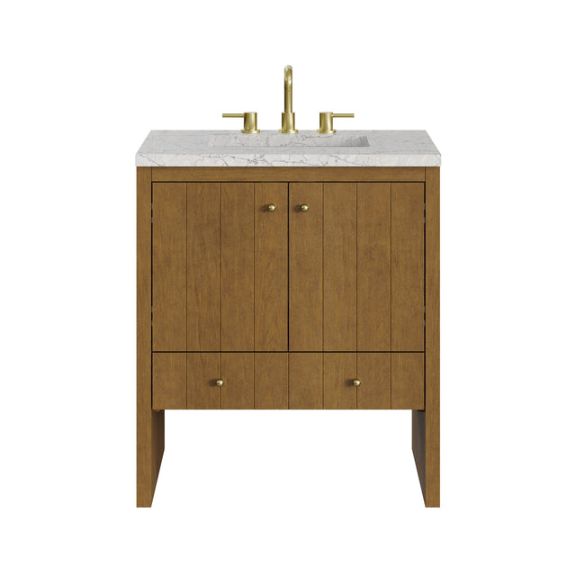 Hudson 30" Single Vanity, Honey Oak w/ 3 CM Eternal Jasmine Pearl Silestone Top