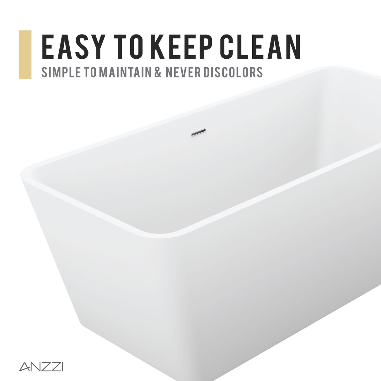 ANZZI FT-AZ501 Cenere 4.9 ft. Man-Made Stone Center Drain Freestanding Bathtub in Matte White