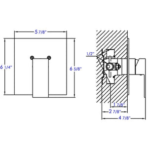 ALFI brand AB5501-BN Brushed Nickel Shower Valve Mixer with Square Lever Handle