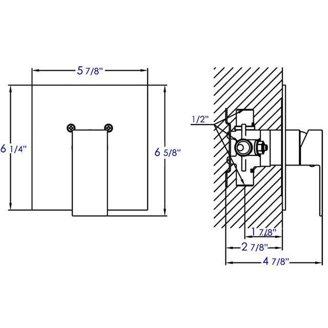 ALFI brand AB5501-BN Brushed Nickel Shower Valve Mixer with Square Lever Handle