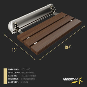 Kind 20 in. Teak Wall Mounted Folding Shower Seat SS-K-NI