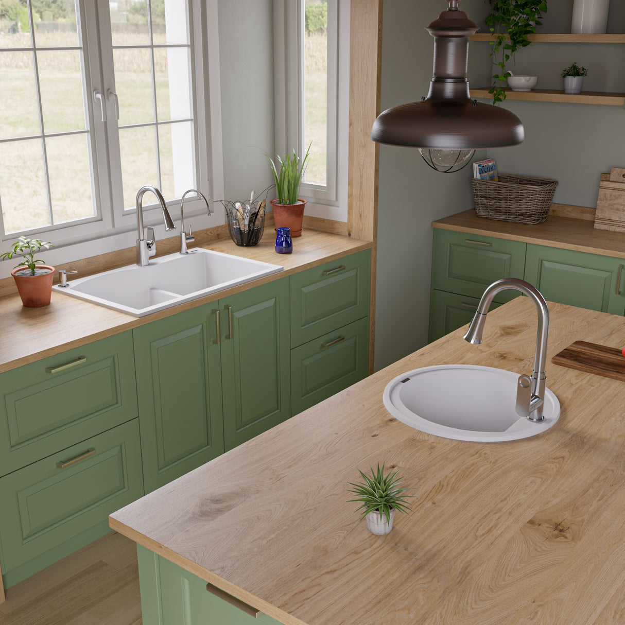 ALFI brand AB3320DI-W White 33" Double Bowl Drop In Granite Composite Kitchen Sink