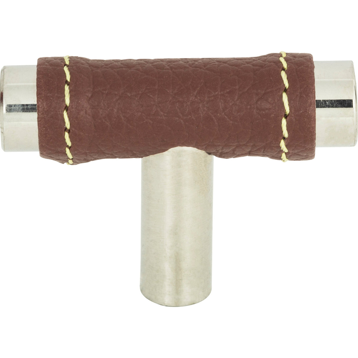 Atlas Homewares Zanzibar Brown Leather Knob 1 7/8 Inch Polished Chrome