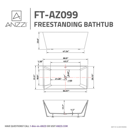 ANZZI FT-AZ099 Zenith Series 5.58 ft. Freestanding Bathtub in White