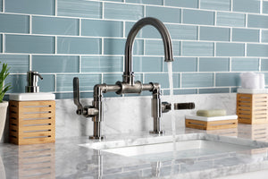 Kingston Brass KS217KLVN Whitaker Industrial Style Bridge Bathroom Faucet with Pop-Up Drain, Black Stainless