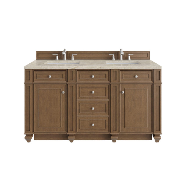 Bristol 60" Double Vanity, Saddle Brown, w/ 3 CM Tajnar Eclos Top