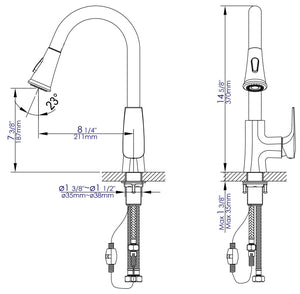 Brushed Nickel Square Gooseneck Pull Down Kitchen Faucet
