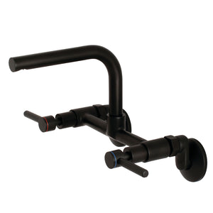 Kingston Brass Concord 8-Inch Adjustable Center Wall Mount Kitchen Faucet, Matte Black