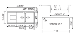 ALFI brand AB4620DI-T Titanium 46" Double Bowl Granite Composite Kitchen Sink with Drainboard