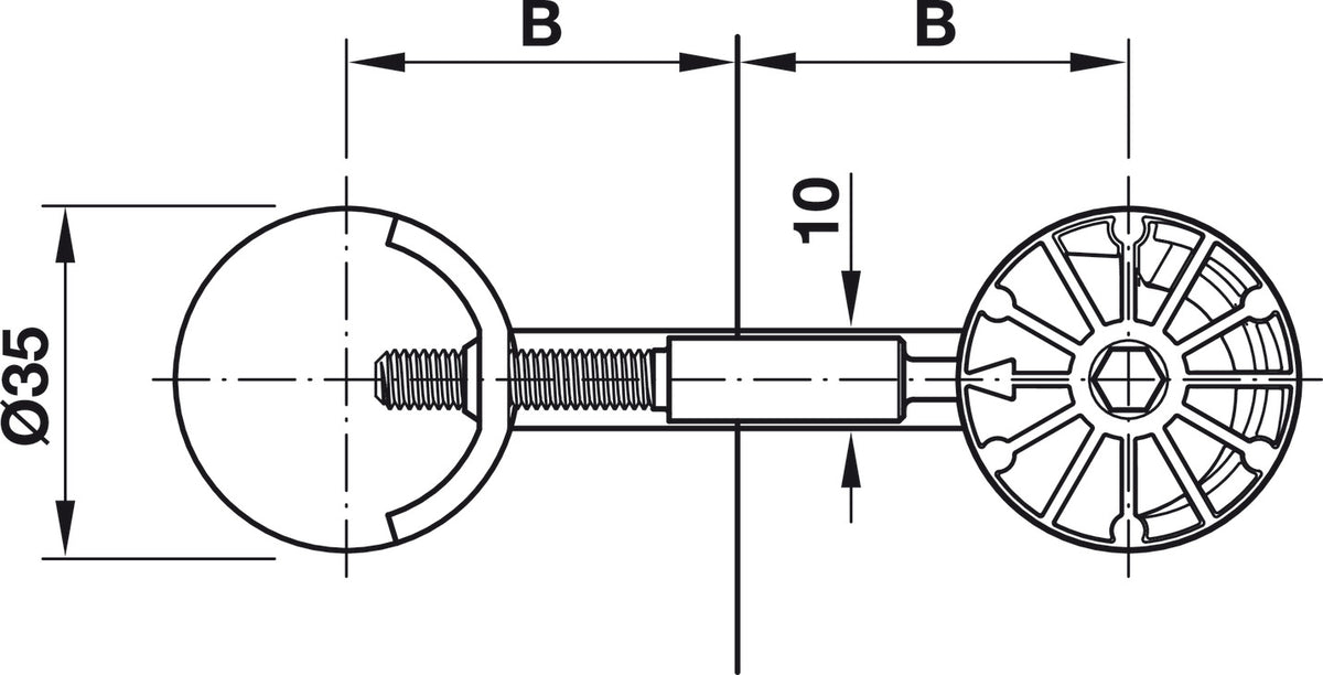 Häfele 262.87.041 Countertop/Work Surface Connector, Maxifix 35, Bolt length BL: 68.5 mm, drilling dimension B: 32-41 mm