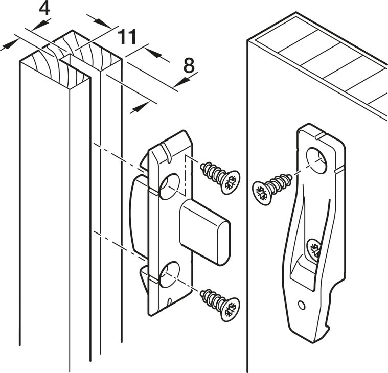 Häfele 262.49.356 Pacofix - SF/DF-L, Hook-On Panel Component, Black, for use with wood screws