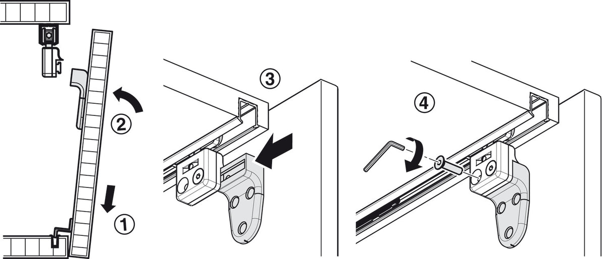 Häfele 402.33.029 Sliding Door Hardware, Slido F-Line21 20A, set, For cabinets with 1 wooden door, for door weights up to 20 kg (44 lbs.), for door heights up to 1,400 mm (55"), For 1 Door, with track stopper