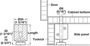 Häfele 637.12.229 Base Leveler, with Mounting Block, M8, Length: 55 mm (2 3/16") with 35 mm (1 3/16") screw