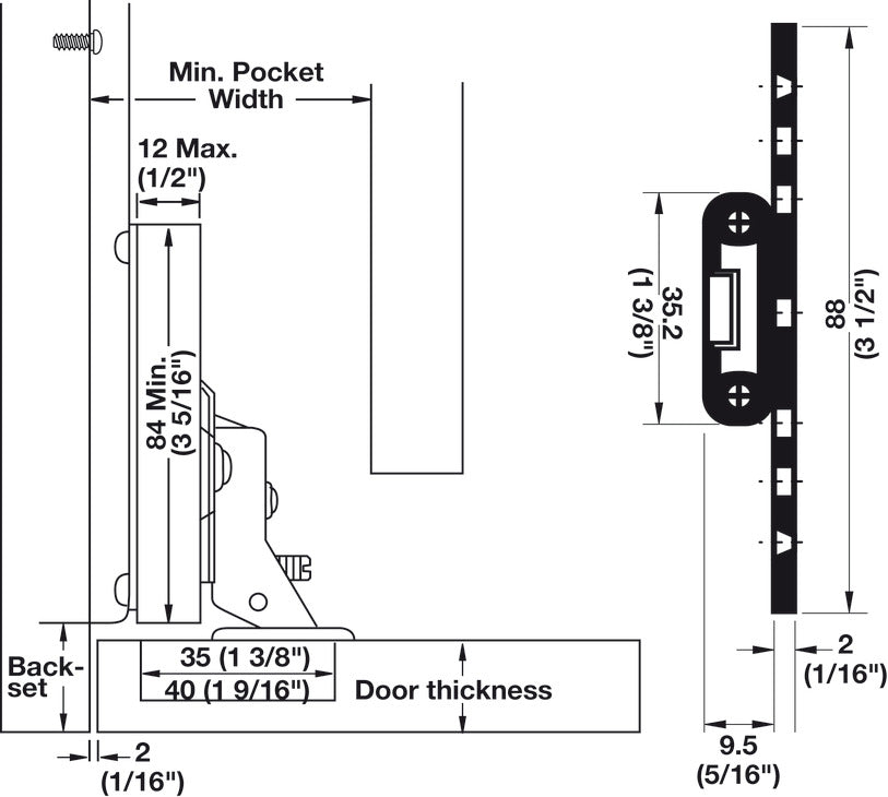 Häfele 408.10.553 Ball Bearing Slide, Pocket Door WF/MF System, Length: 22", retraction: 18 3/4"