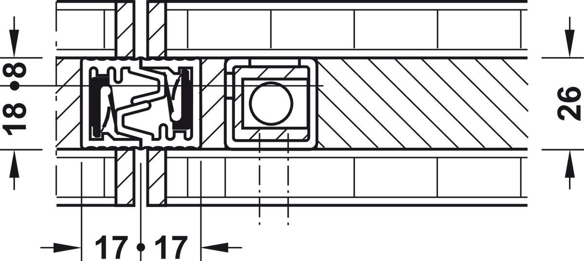 Häfele 946.21.100 Bar Bolt Lock, Hawa Doorfix, For Wood Sliding Doors