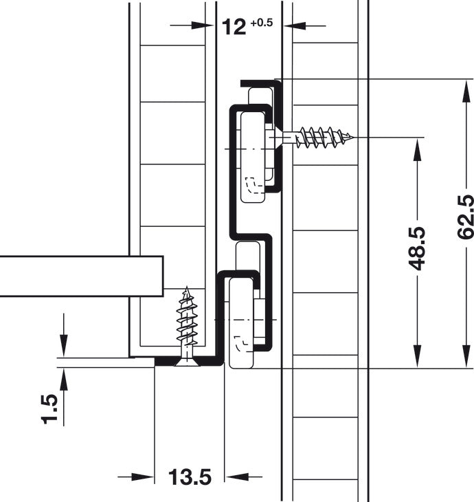 Häfele 423.46.741 Premium Epoxy Coated Bottom Mounted Slide, Full Extension, Self-Closing, 150 lbs Weight Capacity, 16"