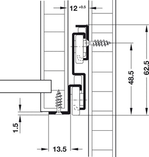 Häfele 423.46.746 Premium Epoxy Coated Bottom Mounted Slide, Full Extension, Self-Closing, 150 lbs Weight Capacity, 18"