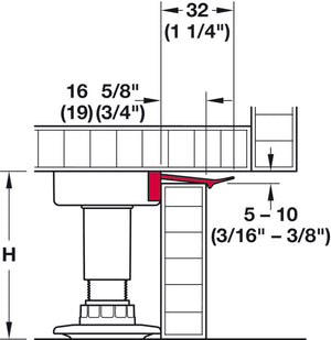 Häfele 637.47.490 Toe Kick Speed Clip, AXILO® Cabinet Leveling System, slides into mounting plates, For 19 mm (3/4") thick toe kick panels, gray and black