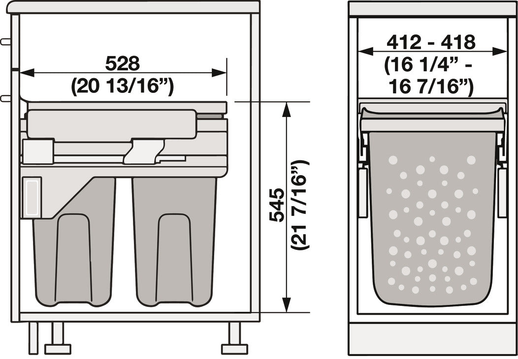 Häfele 502.72.702 Laundry Hamper, Hailo, Capacity 2 x 35qt, capacity 2 x 33 l
