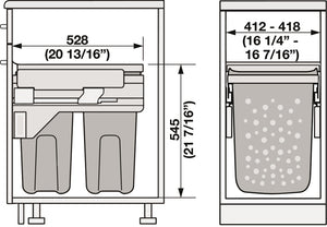Häfele 502.72.702 Laundry Hamper, Hailo, Capacity 2 x 35qt, capacity 2 x 33 l