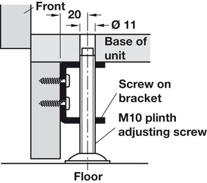 Häfele 637.07.004 Threaded Bracket, M10, For levelers or casters, steel, galvanized