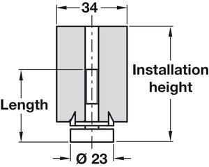 Häfele 637.12.229 Base Leveler, with Mounting Block, M8, Length: 55 mm (2 3/16") with 35 mm (1 3/16") screw