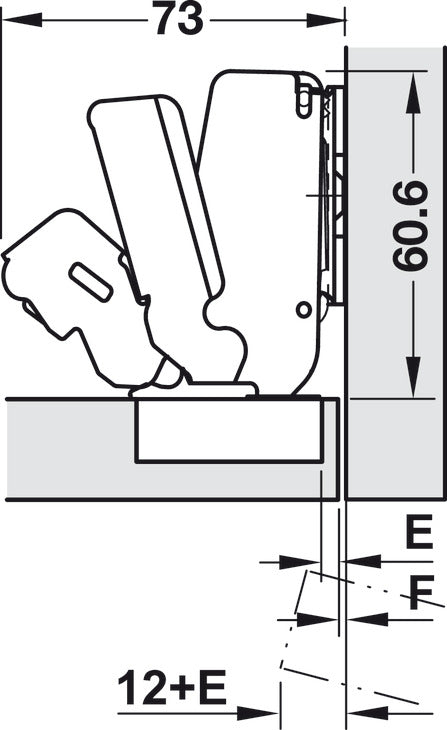 Häfele 329.07.618 Salice - Concealed Hinge, 200 Series, 165°, half overlay mounting/twin mounting, For cabinets with internal drawer boxes or pull-out shelves, screw-on, model C2PFG99
