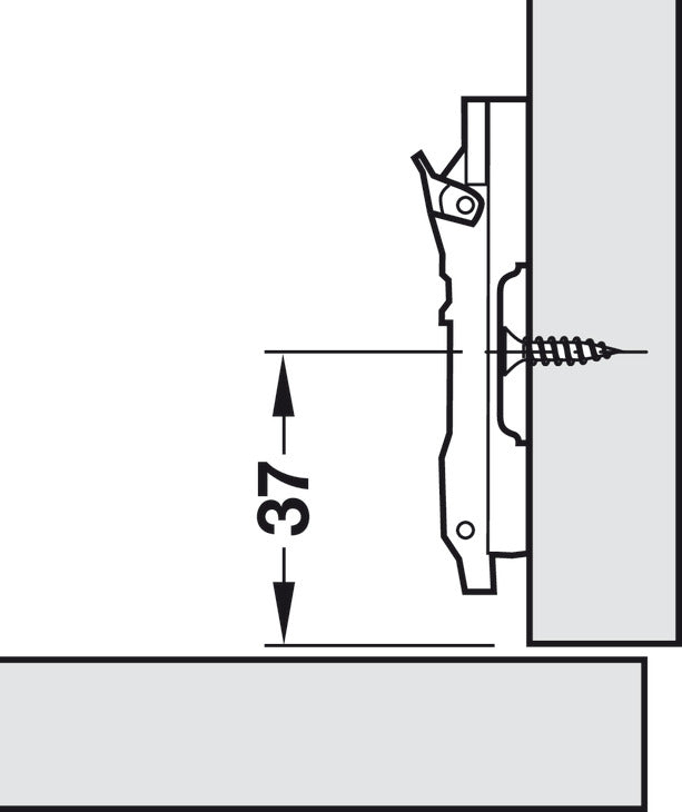 Häfele 329.62.520 Salice - Clip Mounting Plate, without Pre-Installed Mounting Screws, quick fixing system, fixing with chipboard screws, depth adjustable via eccentric, 0 mm, BAV3L09F, zinc